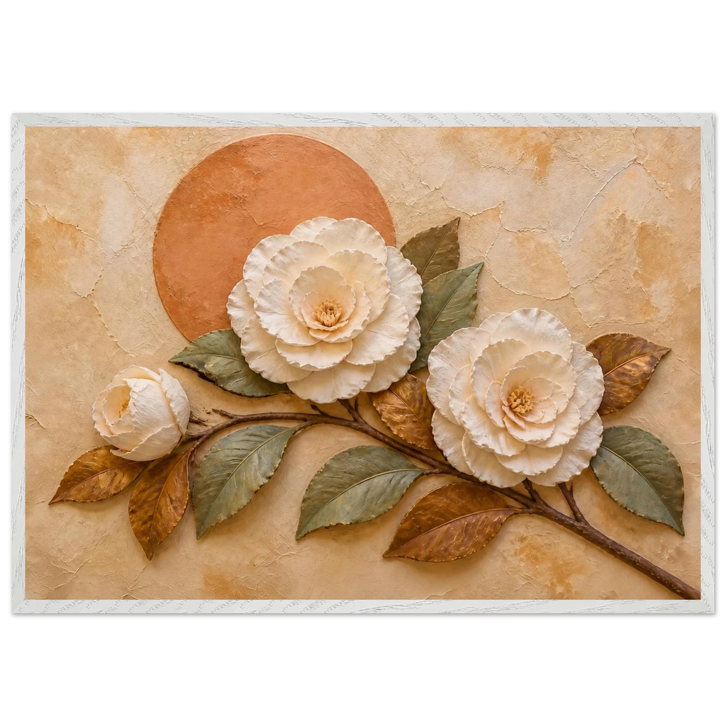 Camellia Eclipse: flowers and botanical. Museum-quality framed fine art print.