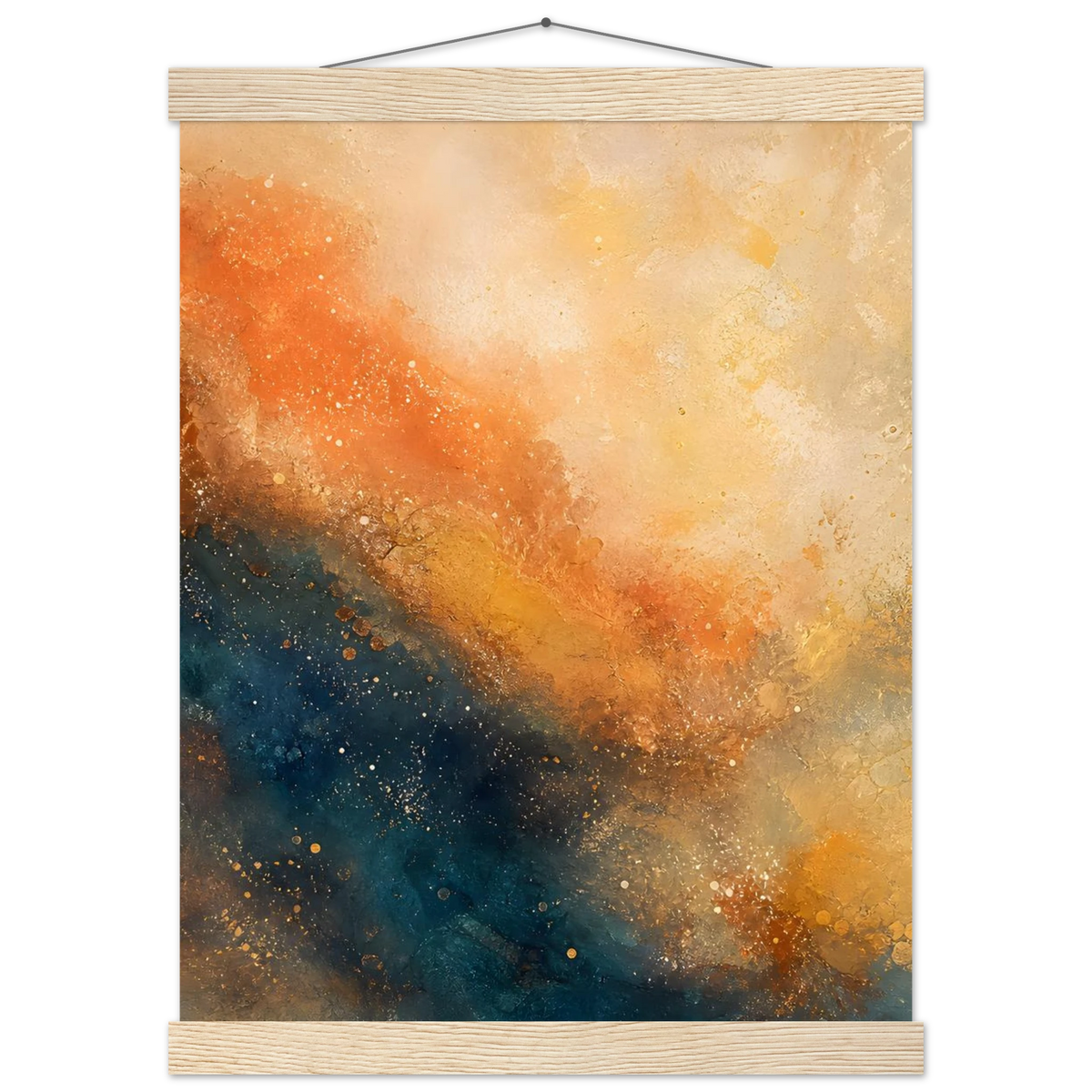Warm Cosmic Field: galaxy, night sky and celestial art. Fine art poster with wooden hanger by The Light Stays.