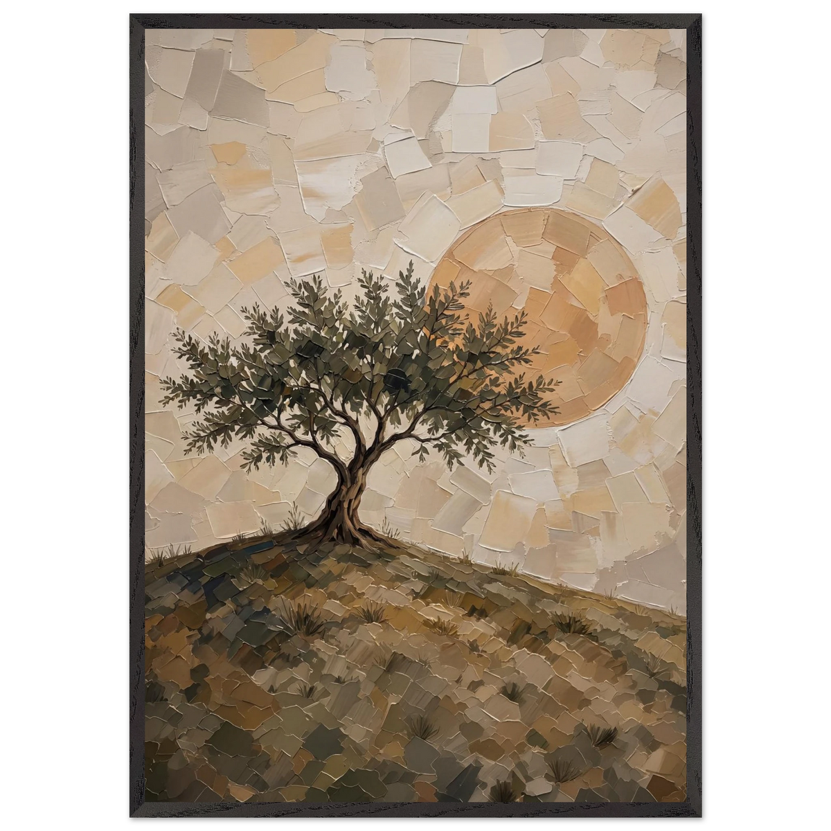 Olive Noon: hills, botanical and golden tones. Framed fine art print by The Light Stays.