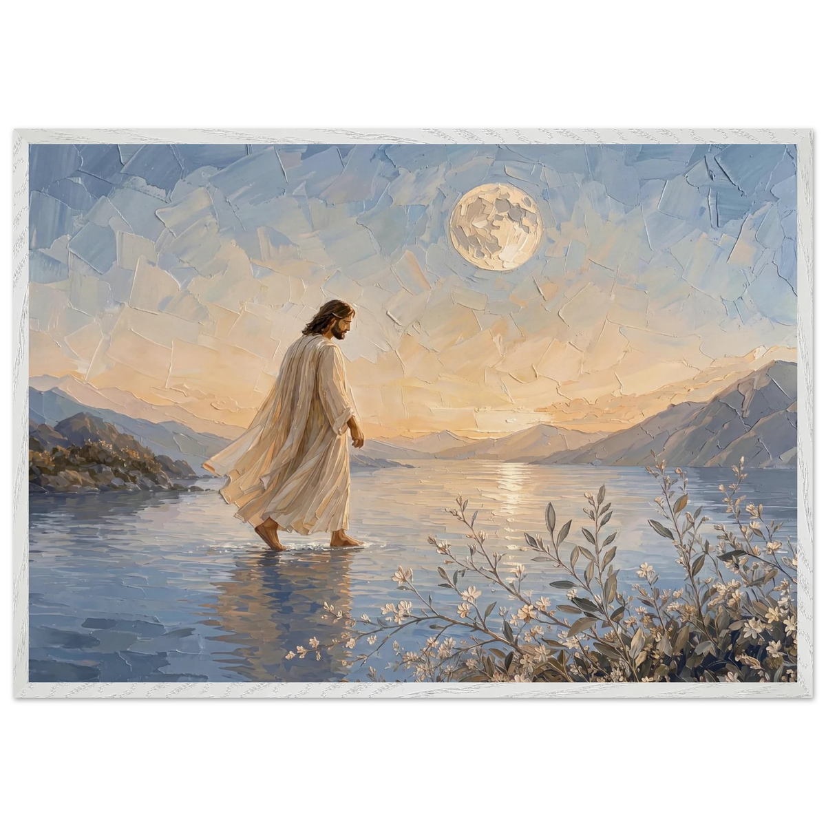Upon the Waters: jesus, moon and night. Framed fine art print by The Light Stays.