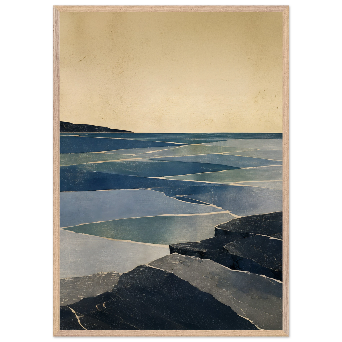 Indigo Tide: coastal landscape, jade water and japandi. Framed fine art print by The Light Stays.