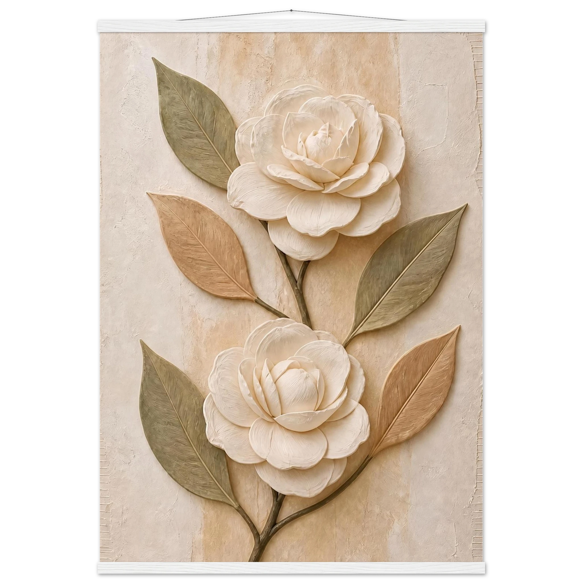 Carved Camellia: flowers and botanical. Museum-quality fine art poster.