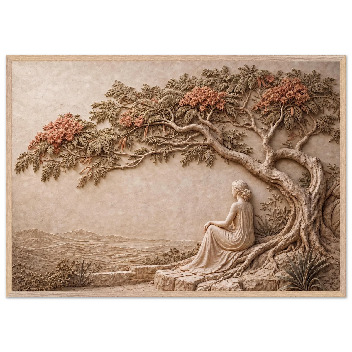 Under the Blossoms, impasto, figure and blossoming canopy. Archival framed fine art print shown framed.