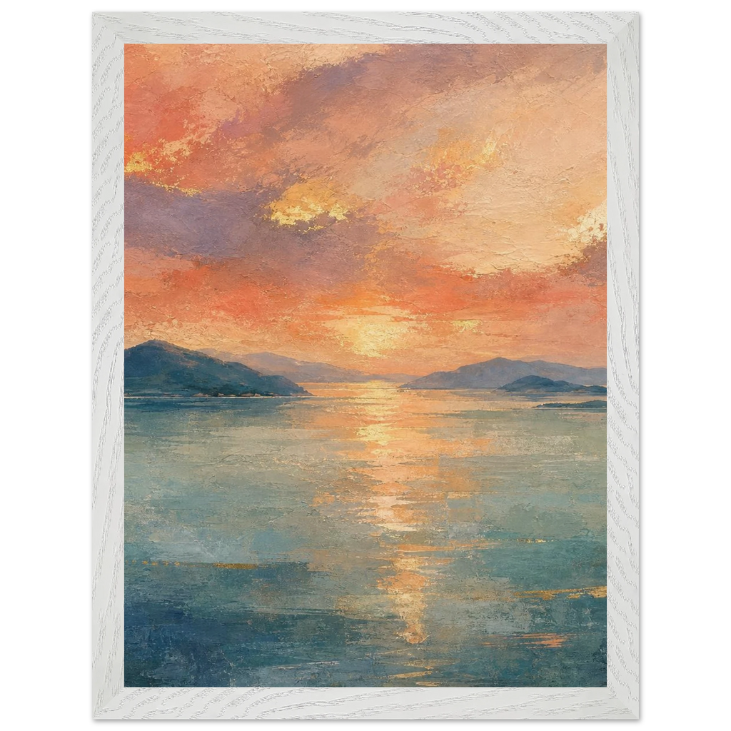 Setouchi Peach Dawn: riviera and japandi. Museum-quality framed fine art print.