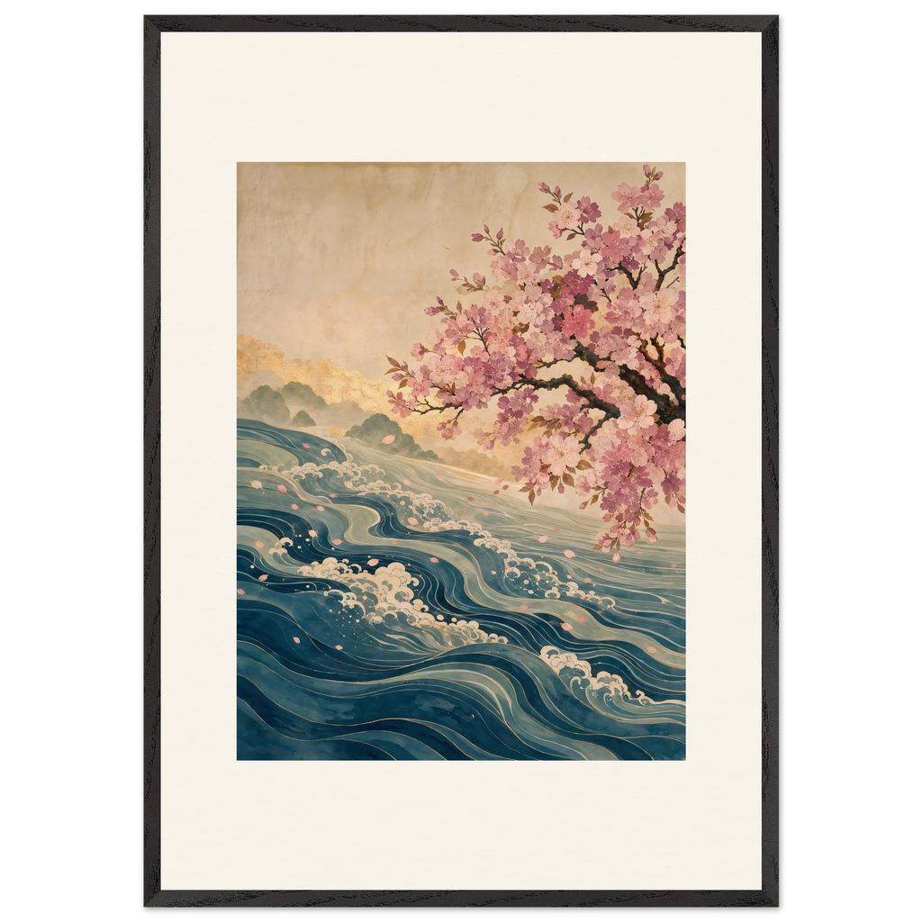 Blossom Tide: japanese art, cherry blossom and wave. Framed fine art print by The Light Stays.