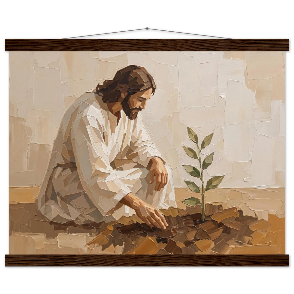 First Seeds: jesus, faith and botanical. Fine art poster with wooden hanger by The Light Stays.