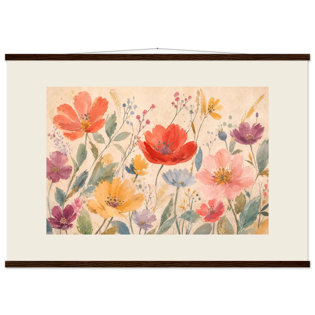 Floral Rhythm: flowers and botanical. Fine art poster, alternate frame and size.