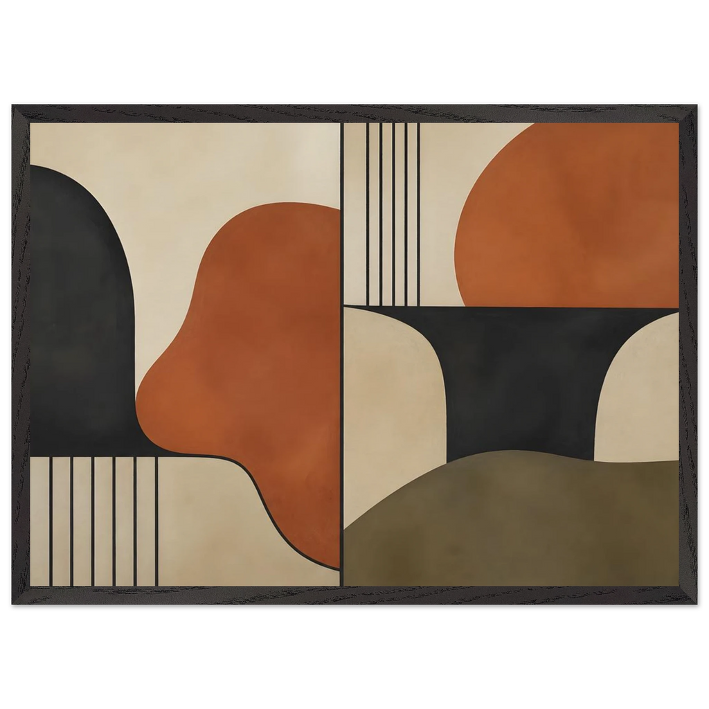 Compass and Clay, geometric abstract, clay and curves. Archival framed fine art print shown framed.