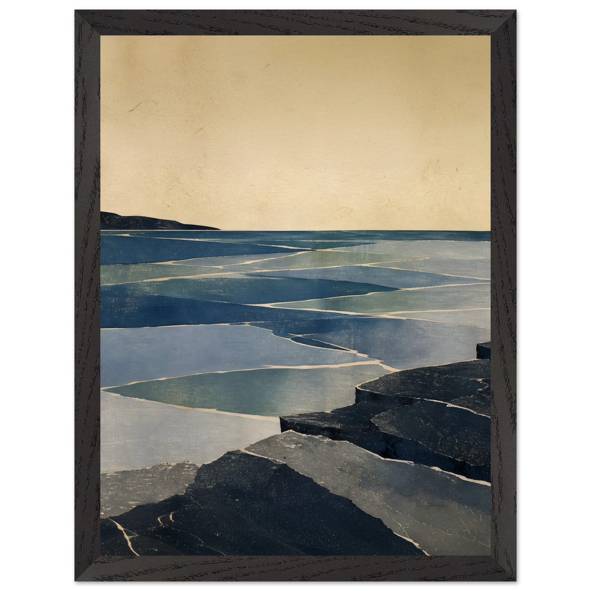 Indigo Tide: coastal landscape, jade water and japandi. Framed fine art print by The Light Stays.
