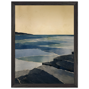 Indigo Tide: coastal landscape, jade water and japandi. Framed fine art print by The Light Stays.