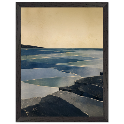 Indigo Tide: coastal landscape, jade water and japandi. Framed fine art print by The Light Stays.