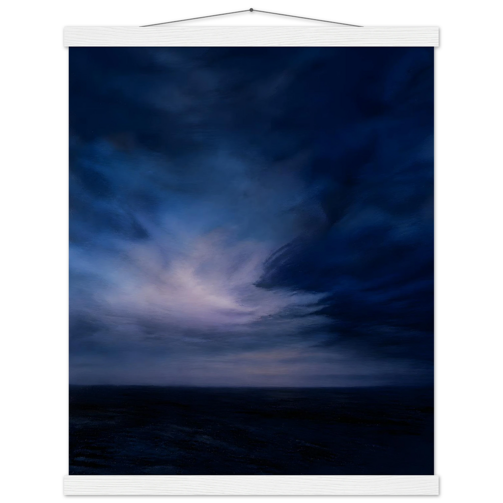Blue Hour Field: night, horizon and deep blue. Fine art poster, alternate frame and size.