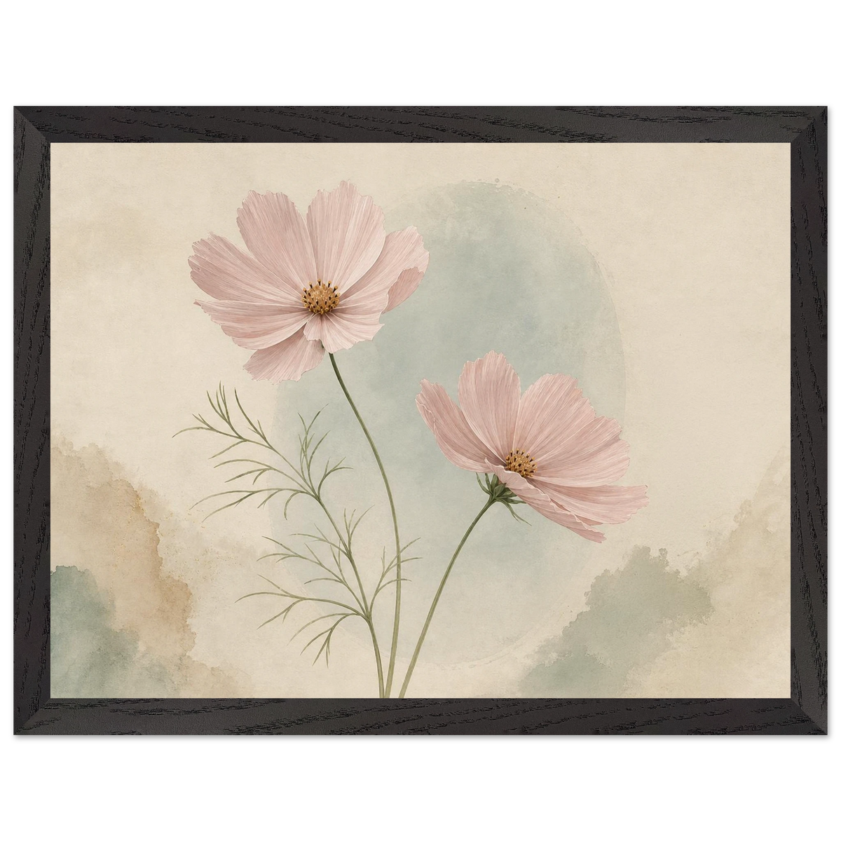Cosmos Unison: flowers, blush and celadon. Framed fine art print by The Light Stays.