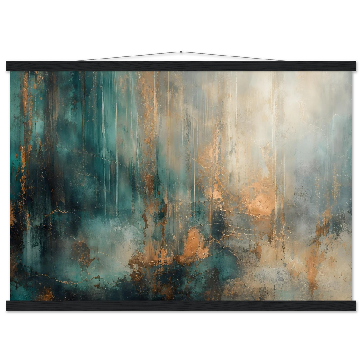 Copper Rain: abstract, texture and metallic tones. Fine art poster with wooden hanger by The Light Stays.