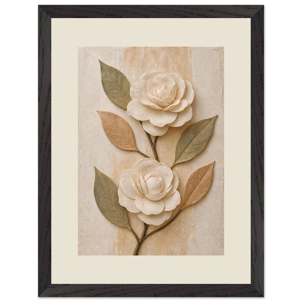 Carved Camellia: flowers and botanical. Framed fine art print.
