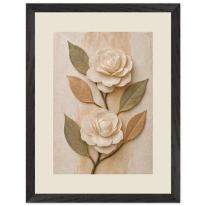 Carved Camellia: flowers and botanical. Framed fine art print.