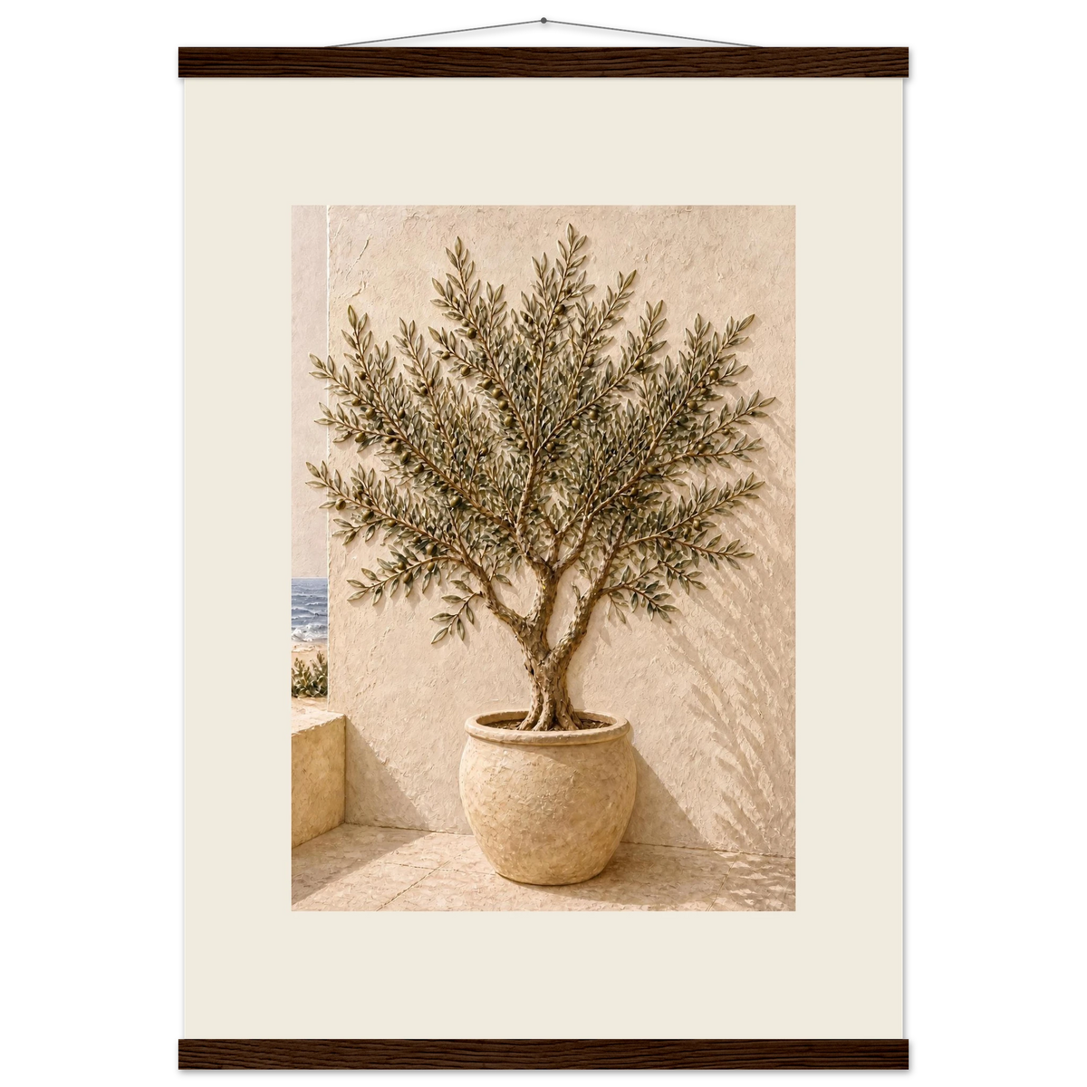 Olive Terrace: landscape and sun. Fine art poster, alternate frame and size.