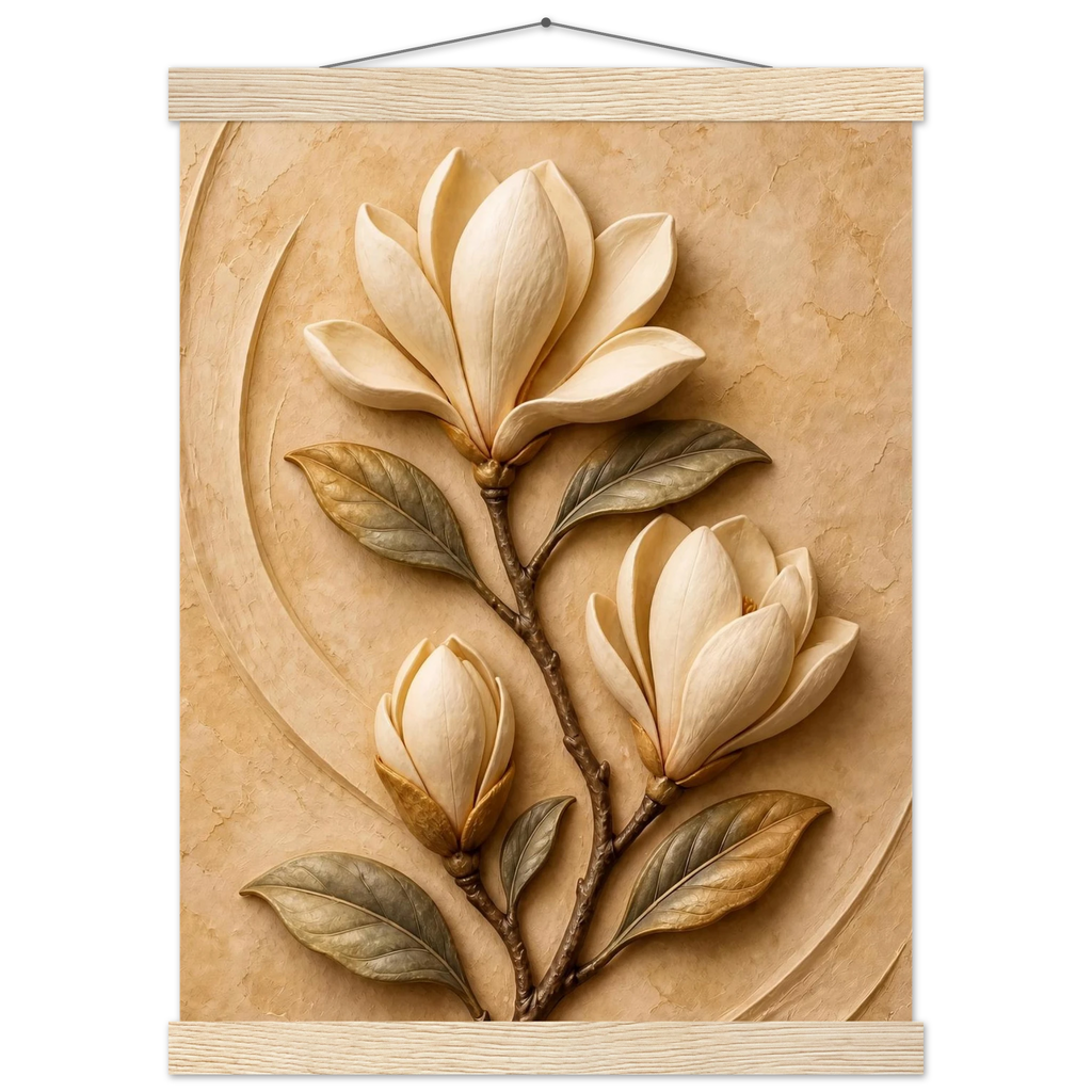 Magnolia Arc: flowers and botanical. Fine art poster, alternate frame and size.