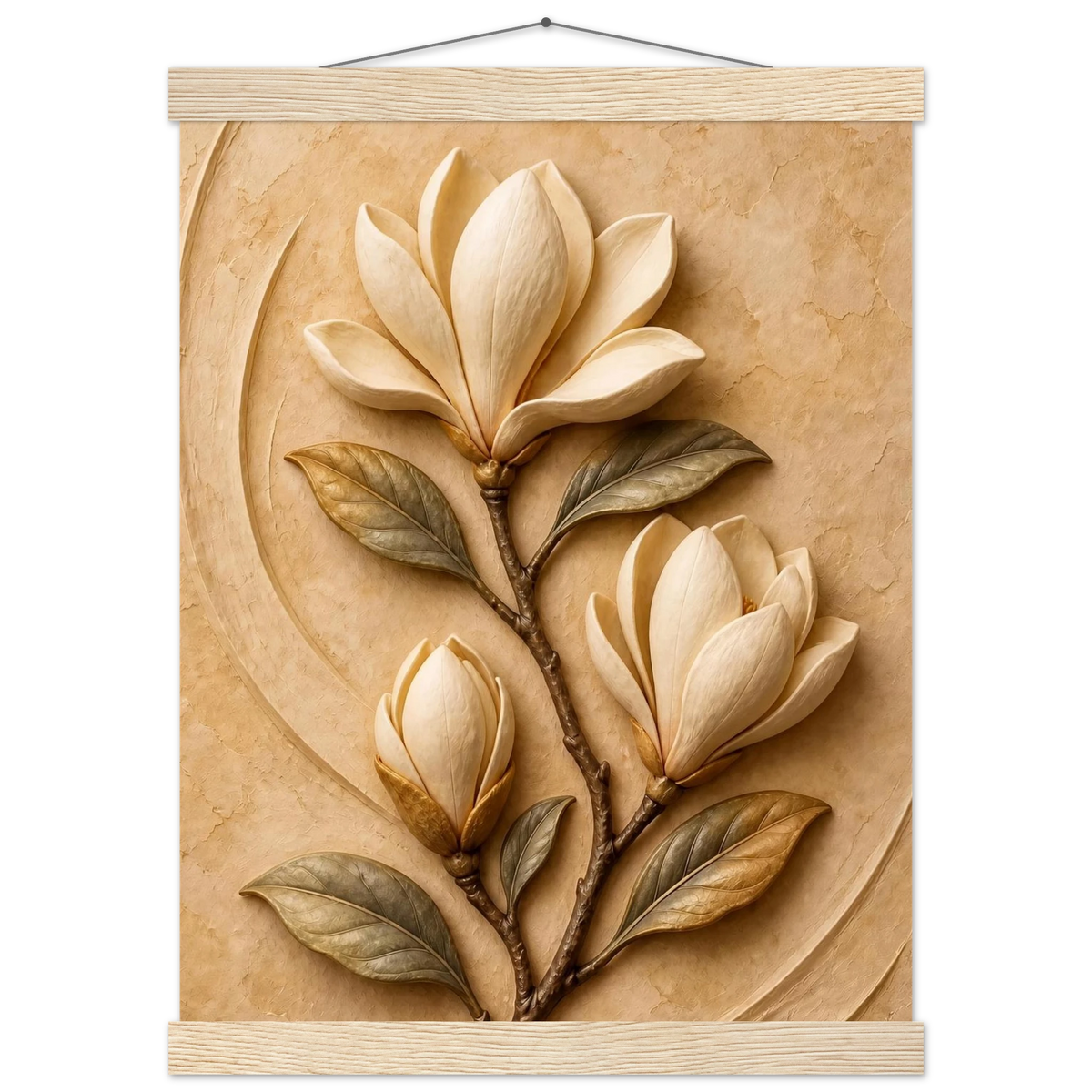 Magnolia Arc: flowers and botanical. Fine art poster, alternate frame and size.