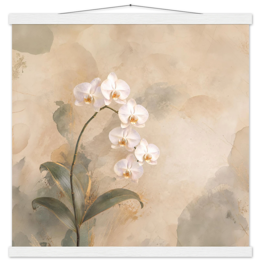 Orquídea Acesa, pôster floral com suporte de madeira da The Light Stays.