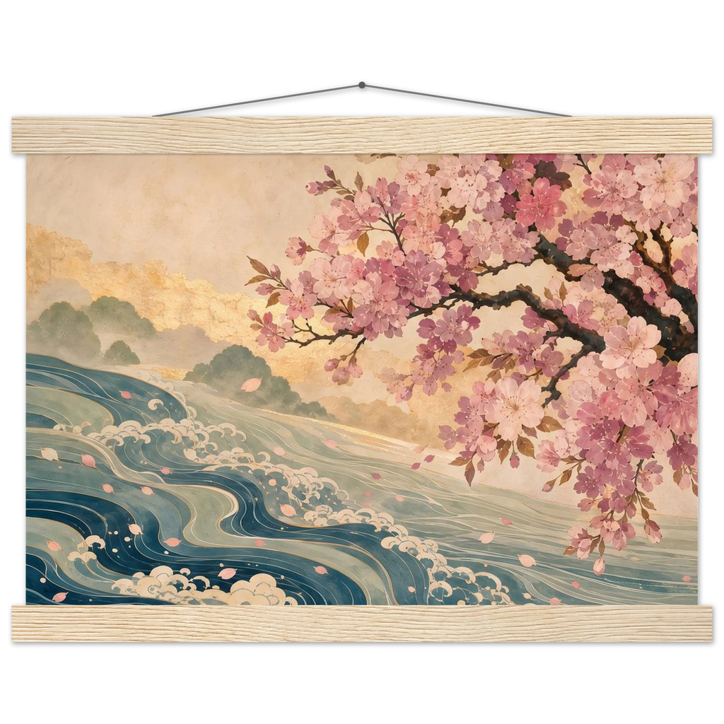 Onda e Florada, pôster floral com suporte de madeira da The Light Stays.