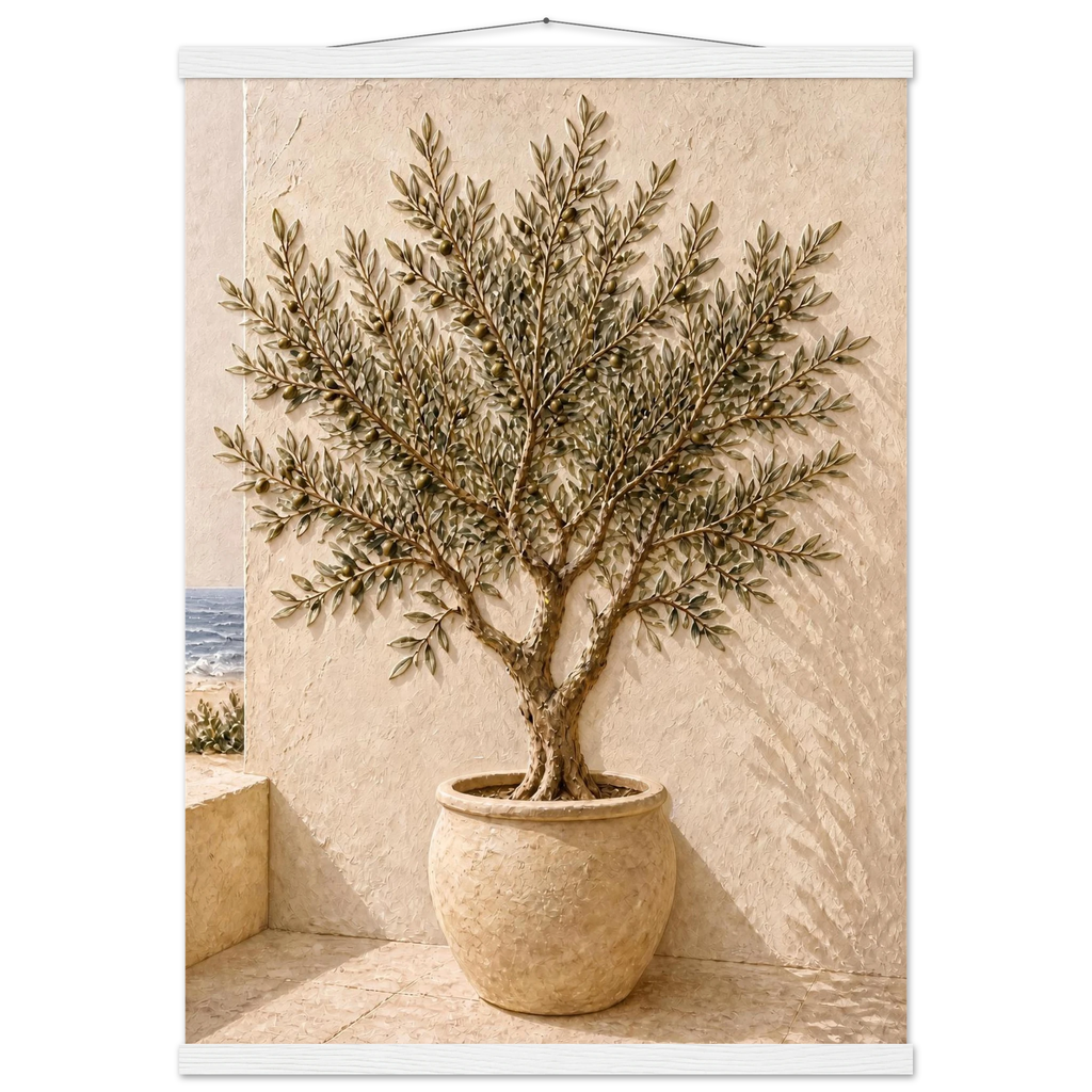 Olive Terrace: landscape and sun. Museum-quality fine art poster.