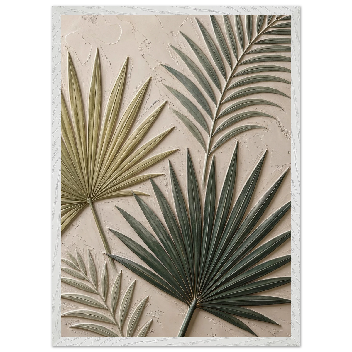 Carved Fronds, impasto, leaves and sand tones. Archival framed fine art print shown framed.