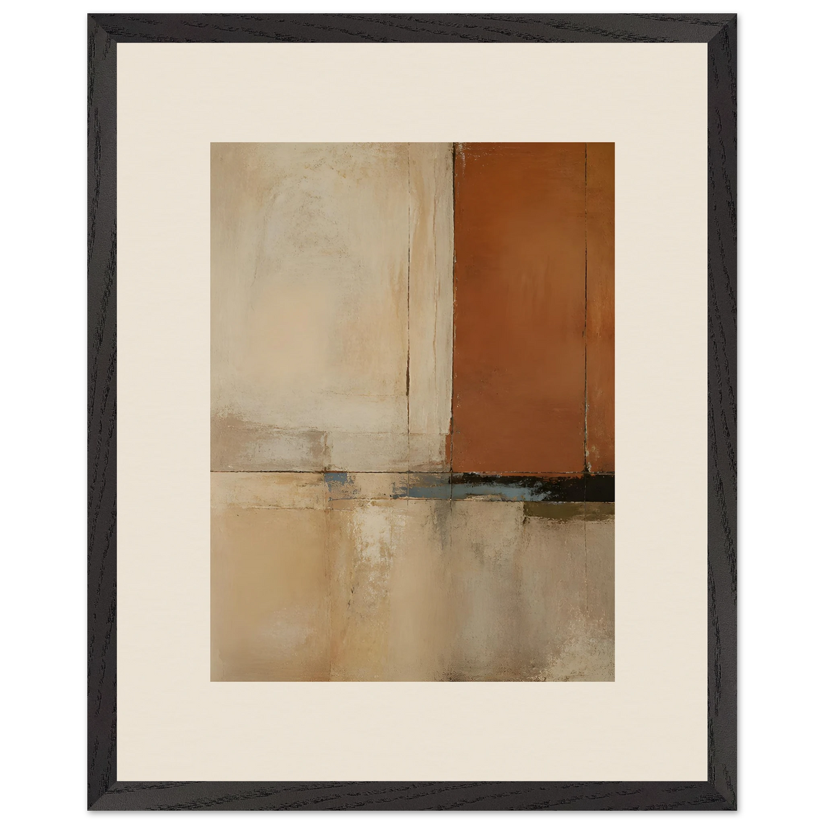 Terracotta Diptych, Panel I of II: two panels, terracotta and cream. Framed fine art print, alternate frame and size.
