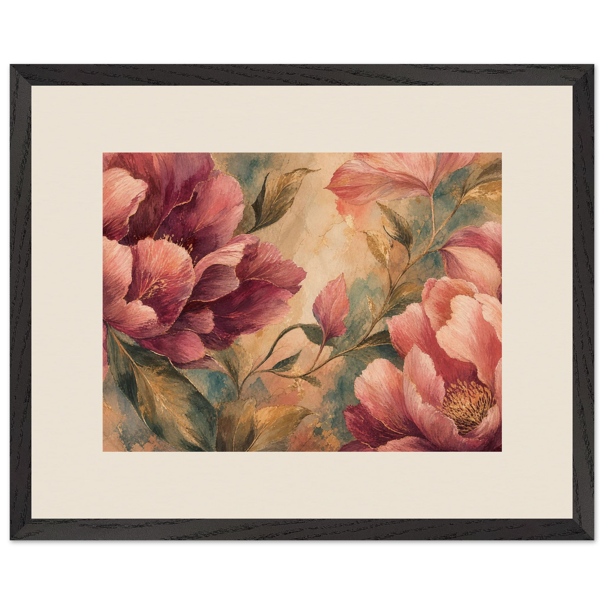 Crimson Peonies: flowers and botanical. Framed fine art print by The Light Stays.