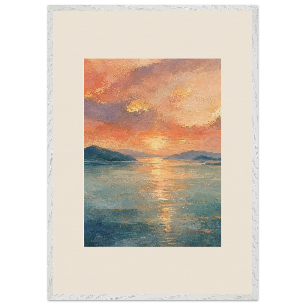Setouchi Peach Dawn, riviera and japandi. Archival framed fine art print shown framed.