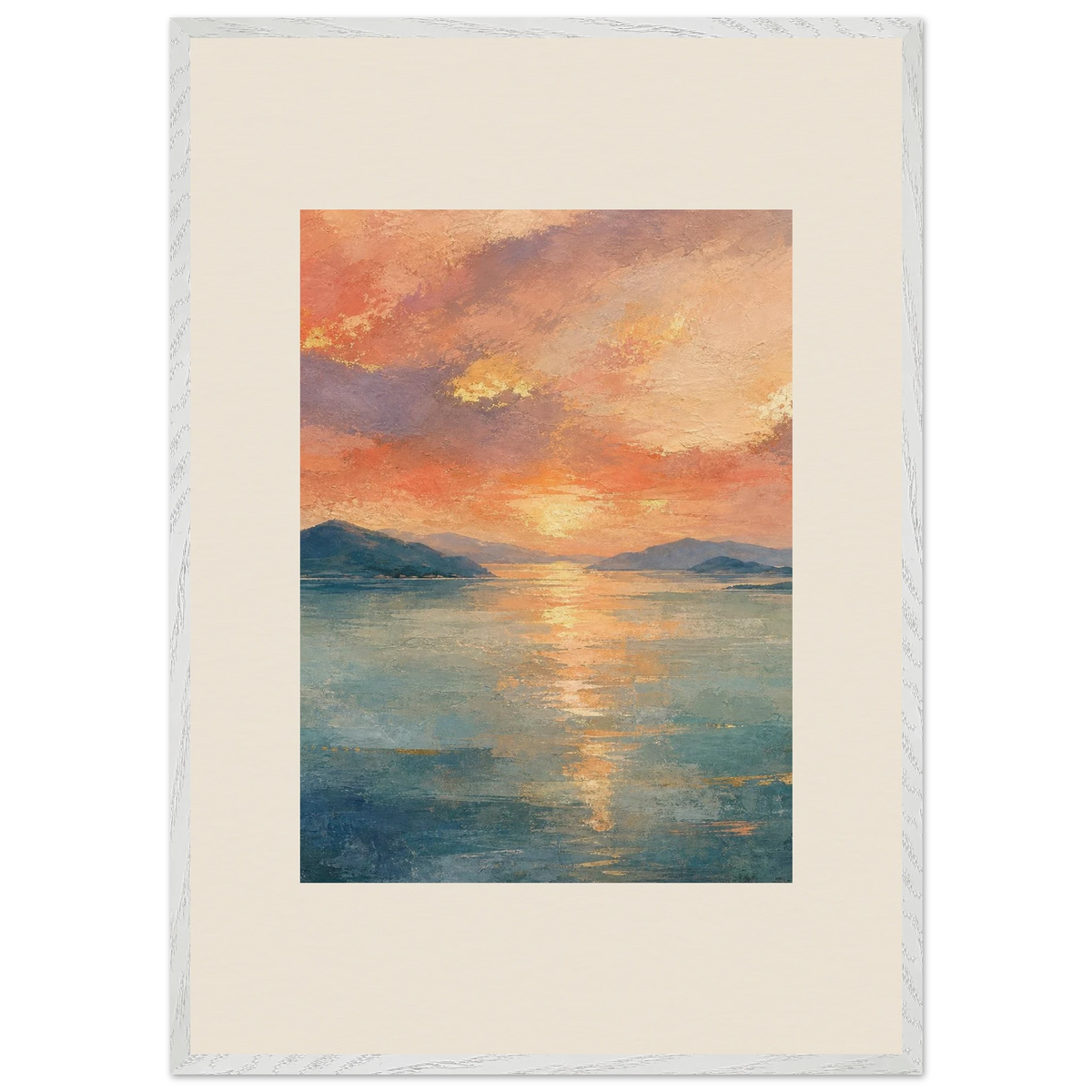 Setouchi Peach Dawn, riviera and japandi. Archival framed fine art print shown framed.
