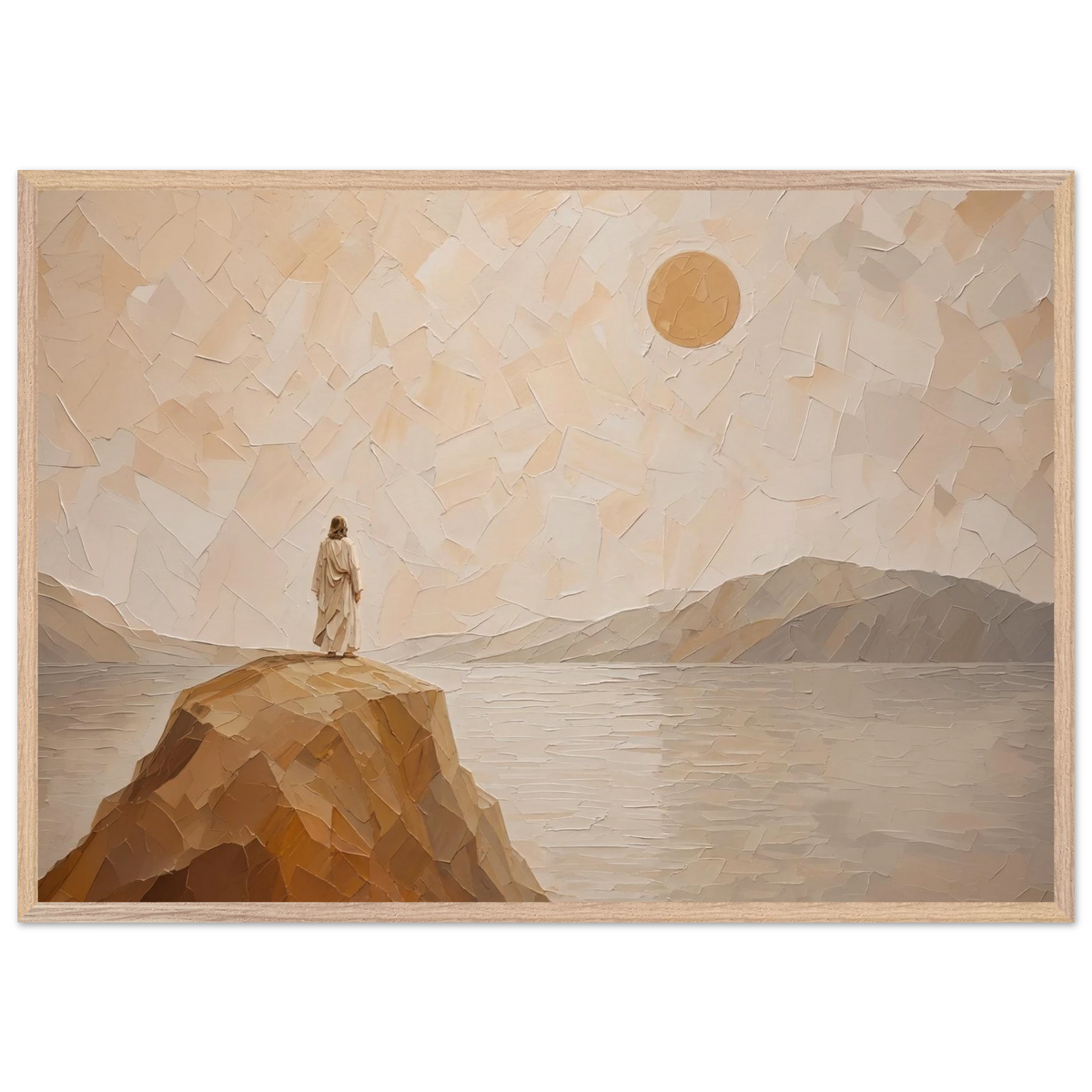 Salt Shore: jesus, cliff and sea. Framed fine art print by The Light Stays.