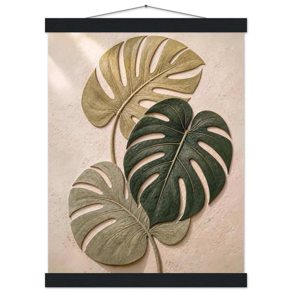 Stone Monstera: botanical and nature. Fine art poster, alternate frame and size.