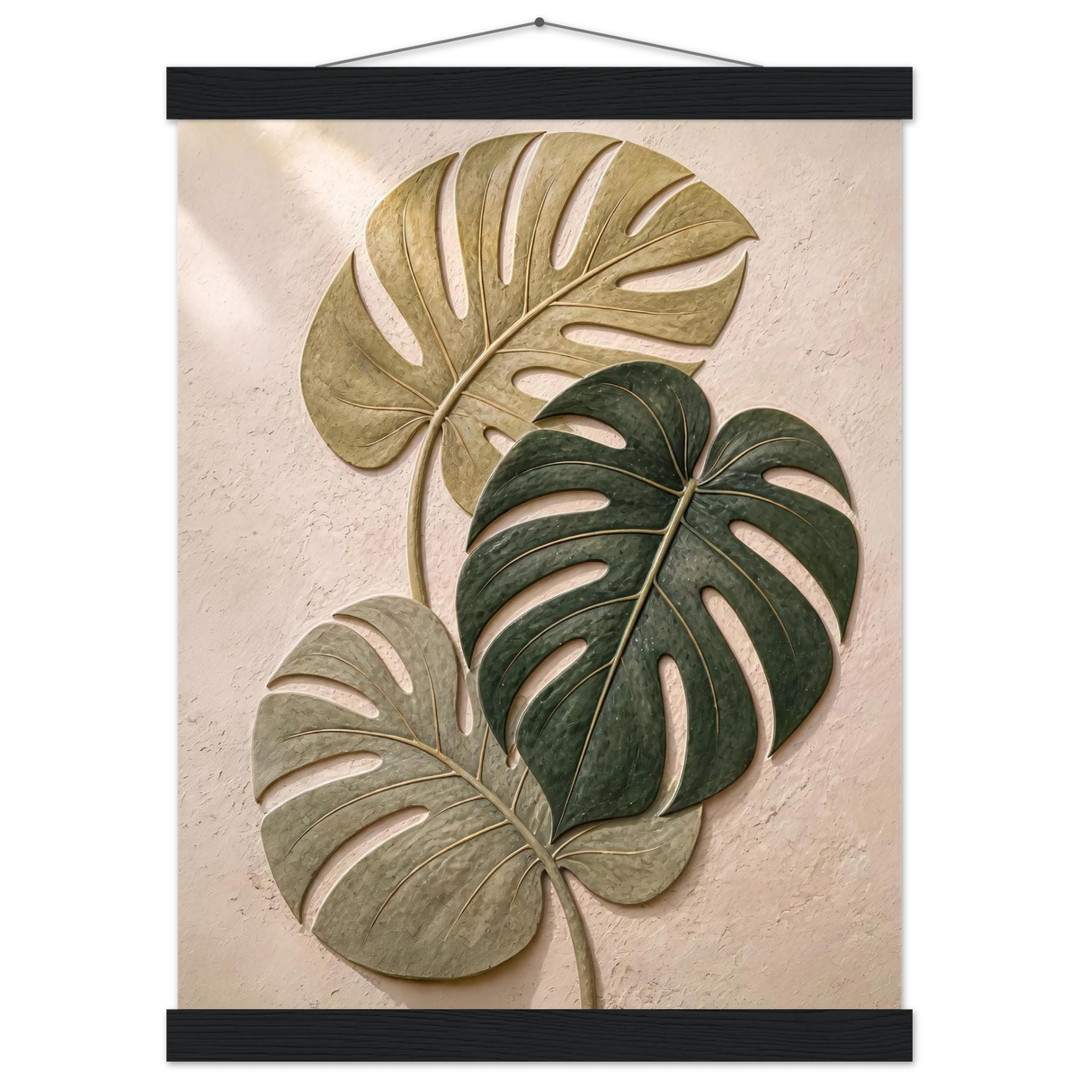 Stone Monstera: botanical and nature. Fine art poster, alternate frame and size.
