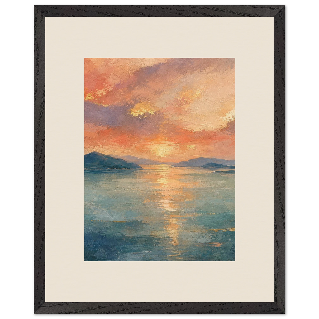 Setouchi Peach Dawn, riviera and japandi. Archival framed fine art print shown framed.