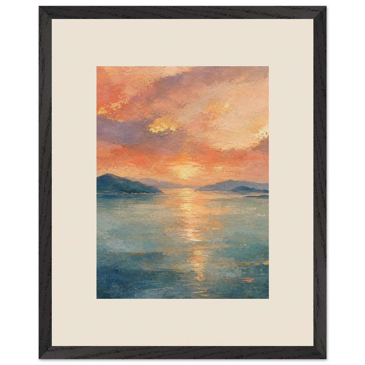 Setouchi Peach Dawn, riviera and japandi. Archival framed fine art print shown framed.