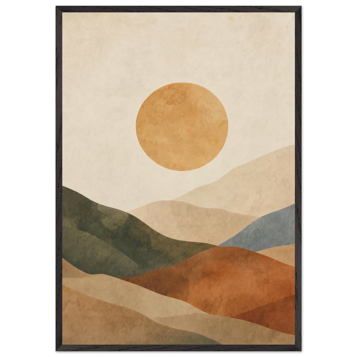 Kindled Earth: sun, hills and ochre palette. Framed fine art print by The Light Stays.