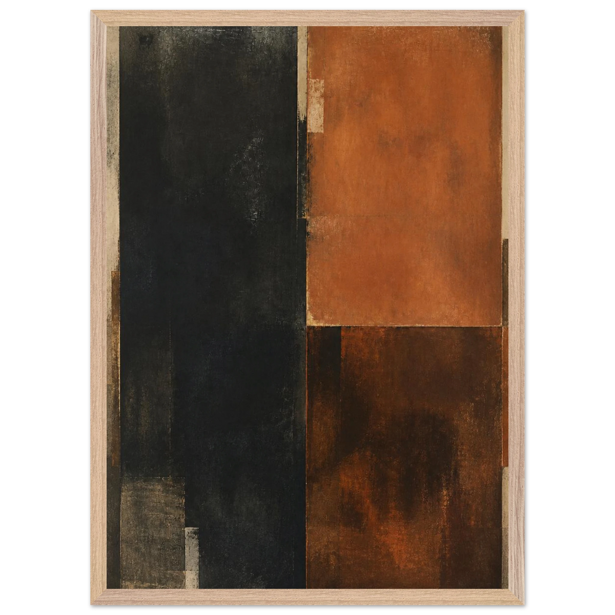 Earth and Charcoal Diptych, Panel I of II: abstract, geometry and mineral palette. Framed fine art print by The Light Stays.