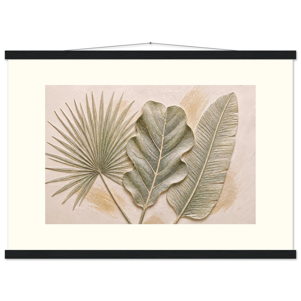 Three Leaves: botanical and nature. Museum-quality fine art poster.