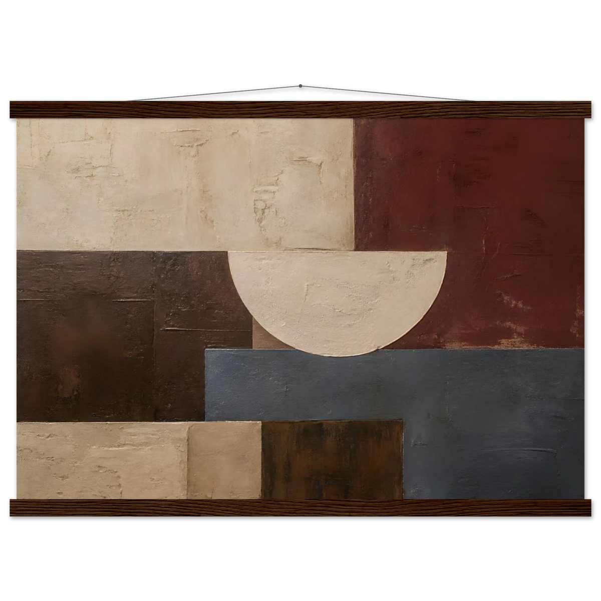 Ruby Blocks: geometric abstract, red and texture. Fine art poster with wooden hanger by The Light Stays.