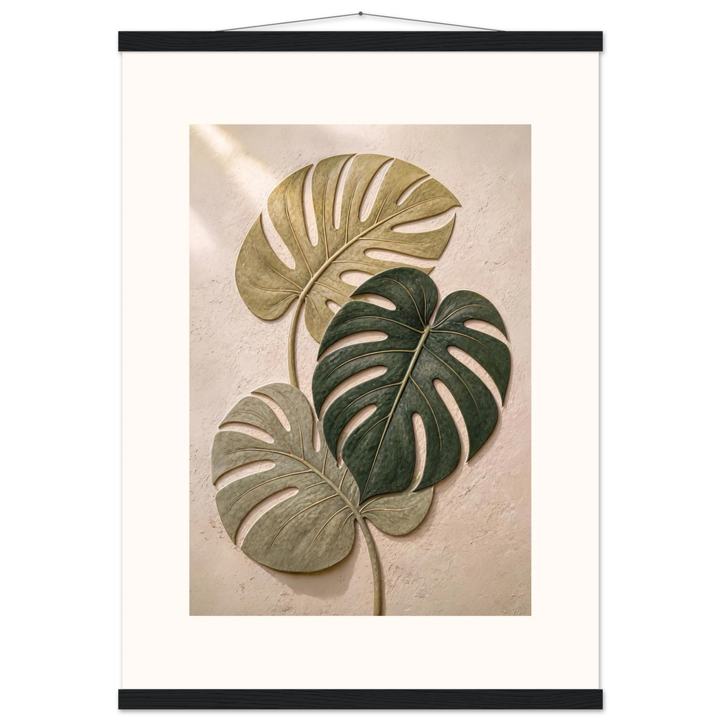 Stone Monstera: botanical and nature. Museum-quality fine art poster.