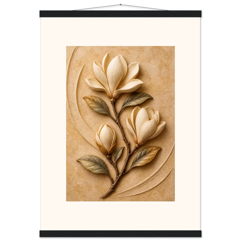 Magnolia Arc, flowers and botanical. Archival fine art poster shown framed.