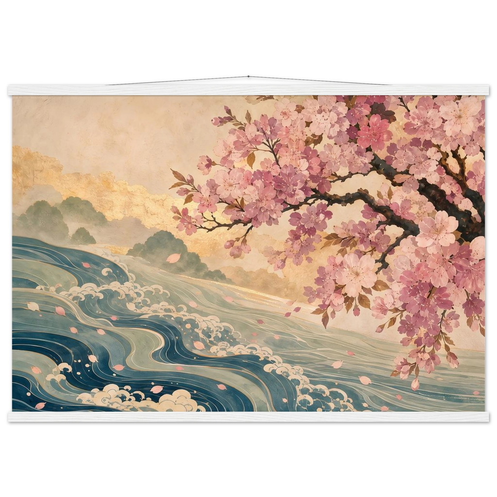 Onda e Florada, pôster floral com suporte de madeira da The Light Stays.