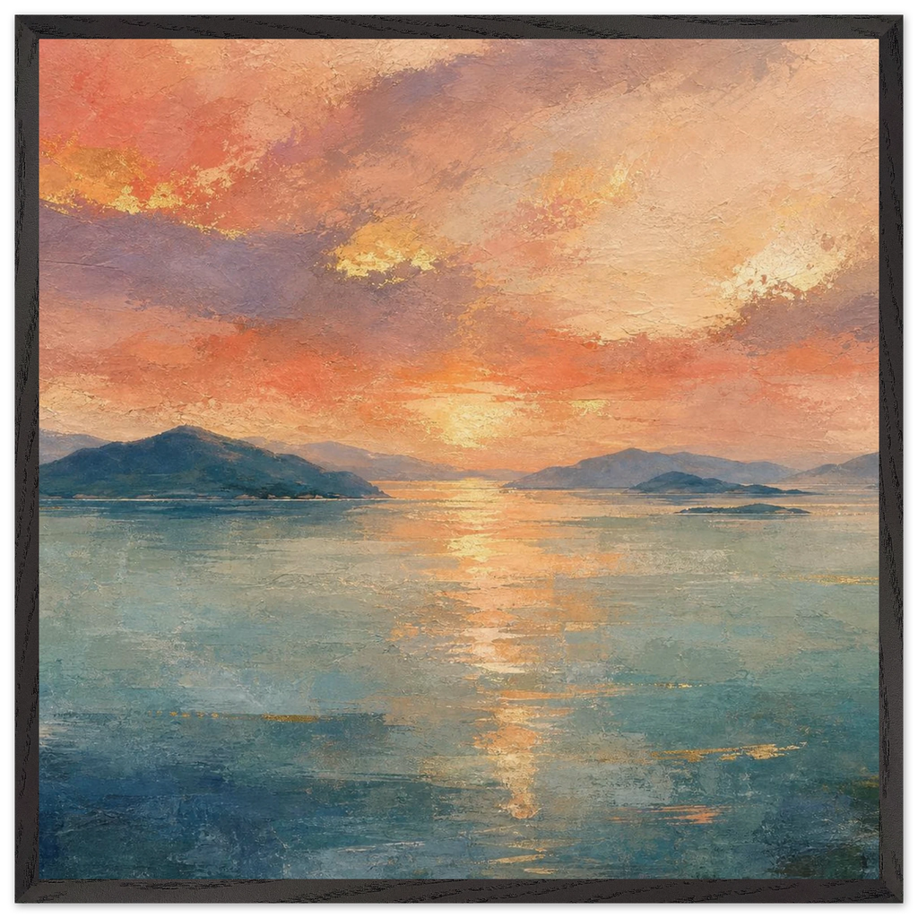 Setouchi Peach Dawn: riviera and japandi. Museum-quality framed fine art print.