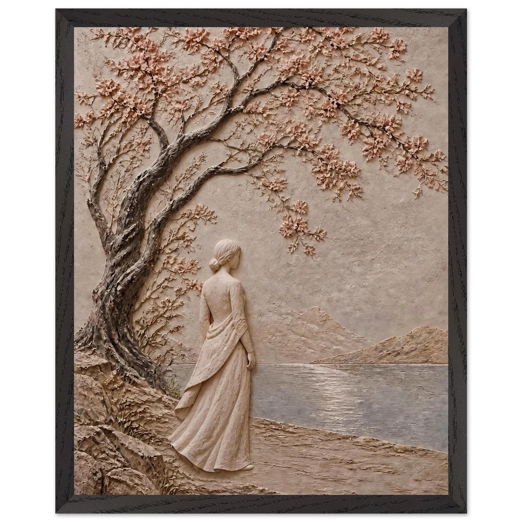 Spring Walk: petra and flora. Framed fine art print, alternate frame and size.
