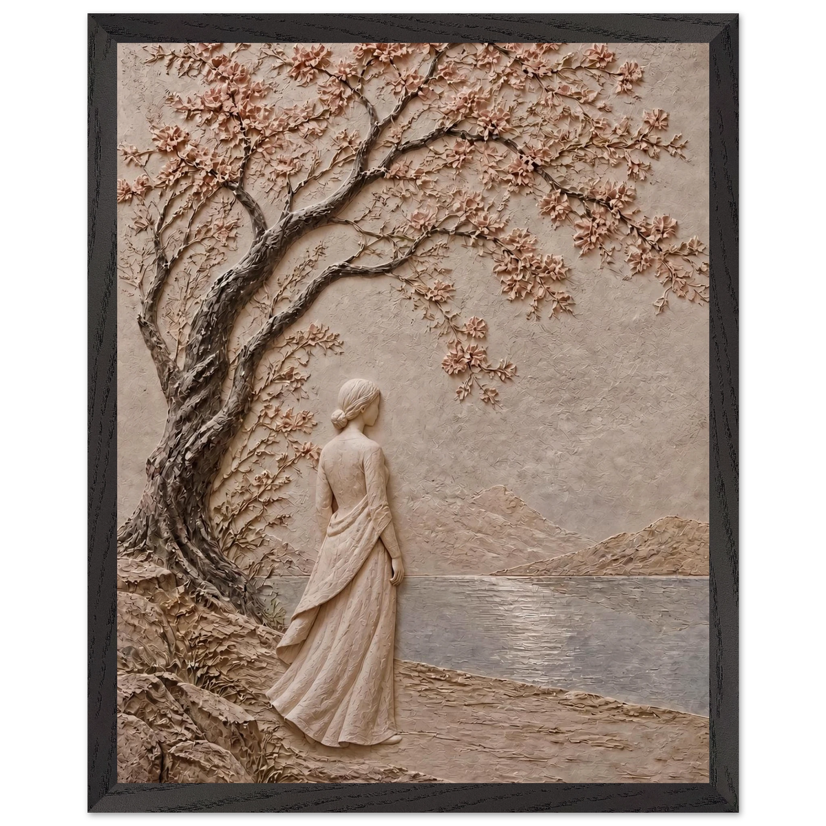 Spring Walk: petra and flora. Framed fine art print, alternate frame and size.