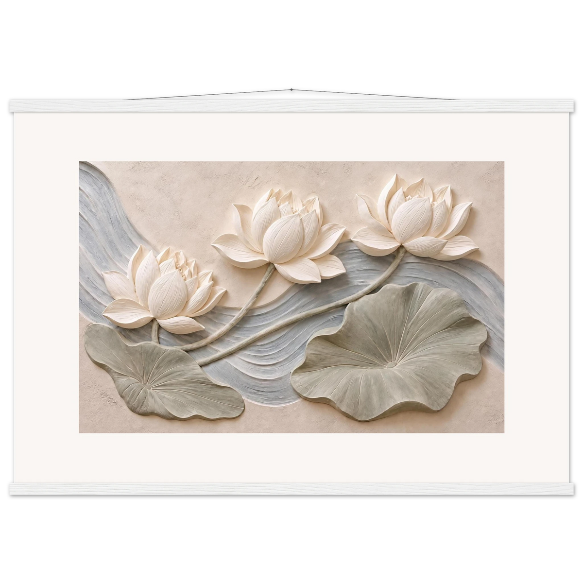 Lotus Current: flowers and botanical. Fine art poster, alternate frame and size.