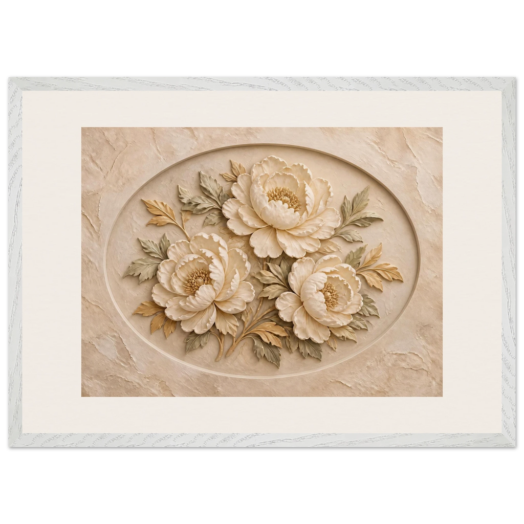 Peonies in Stone: flowers and botanical. Museum-quality framed fine art print.