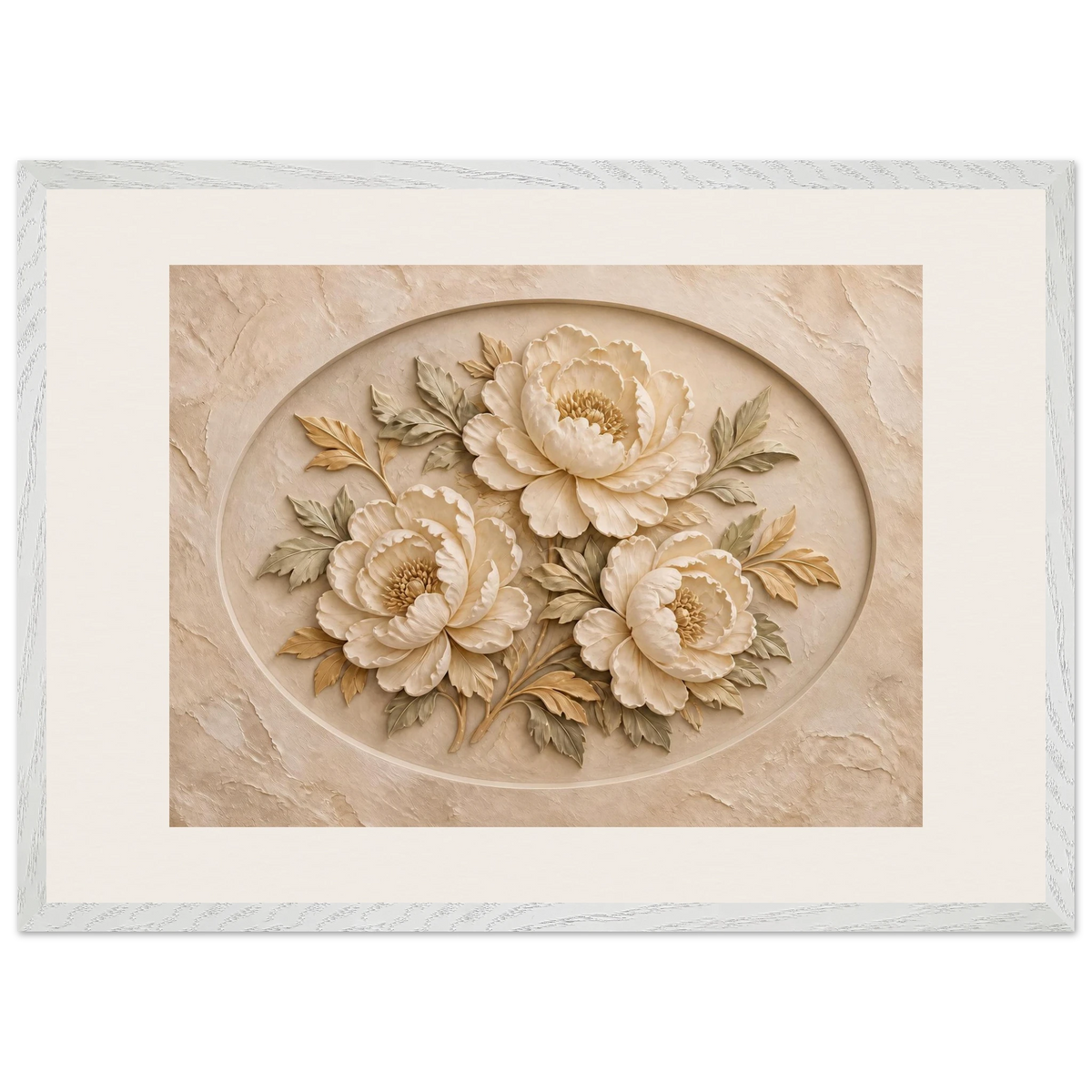 Peonies in Stone: flowers and botanical. Museum-quality framed fine art print.