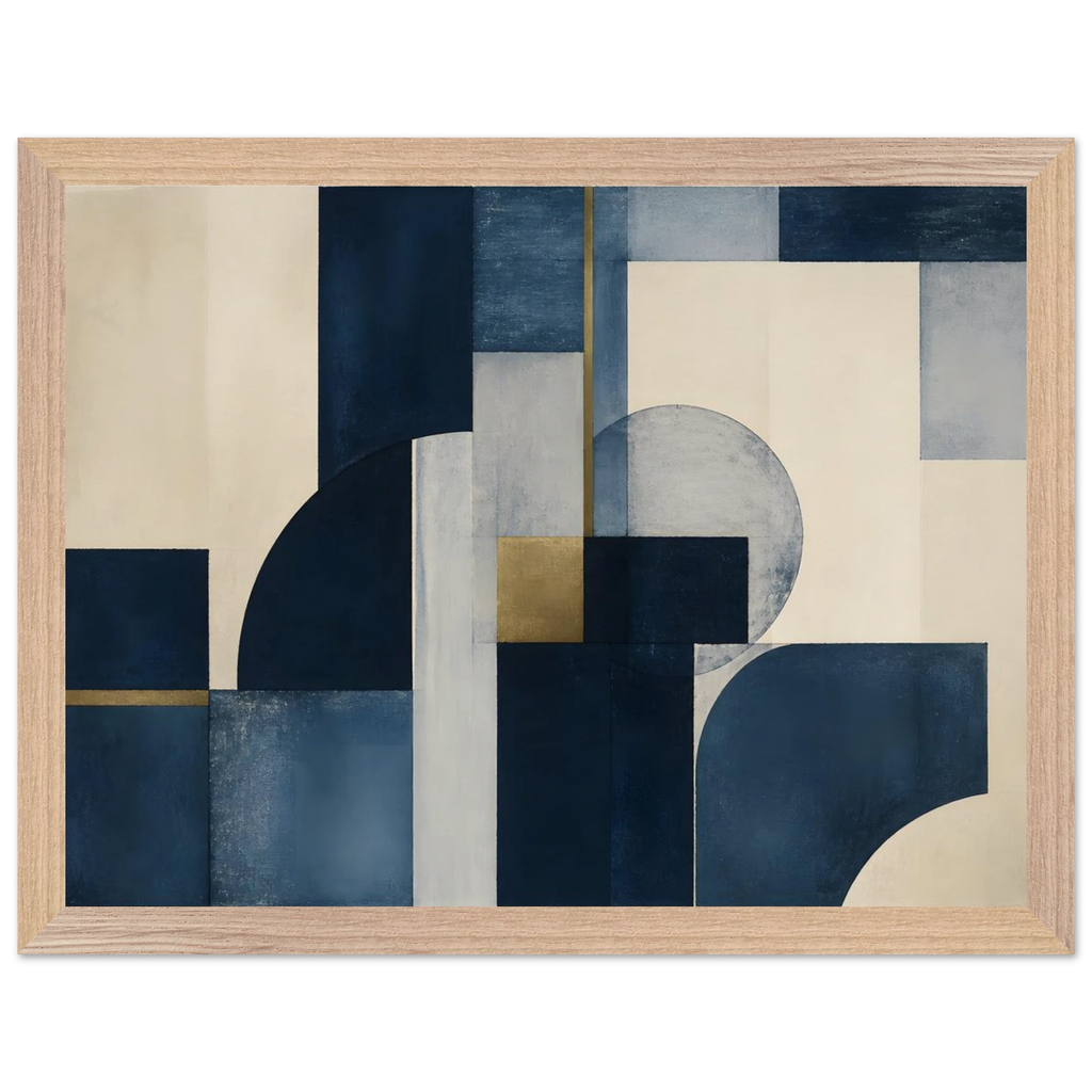 Blue Architecture: geometric abstract, blue and cream. Framed fine art print by The Light Stays.